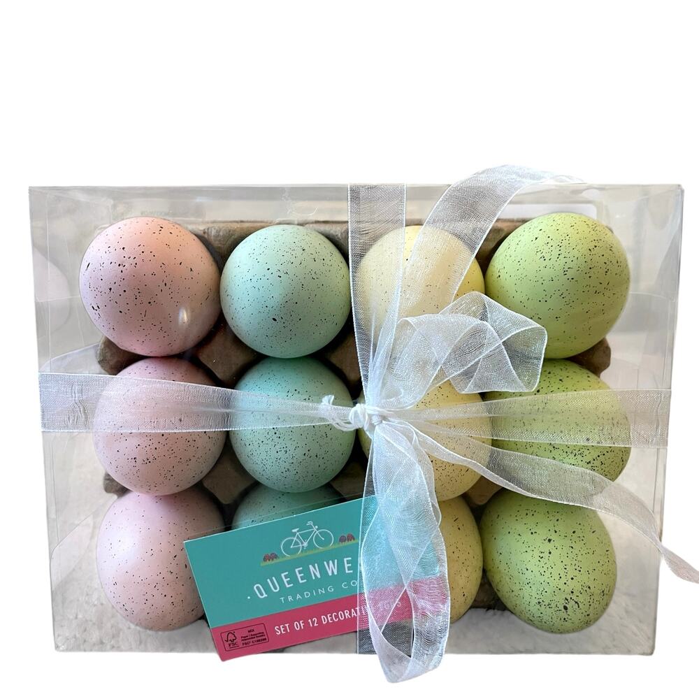 Queenswest Easter Eggs Boxed Set of 12 Pastel Colors Speckled Spring Decor New